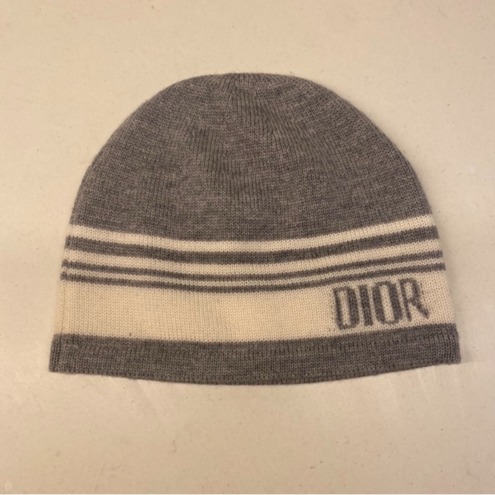 Baby Dior Wool Hat Grey and White